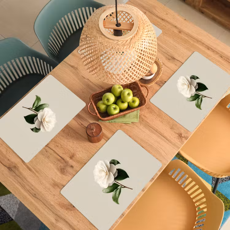 Set de table - Fleur de camélia - Blanc - Vert — 4