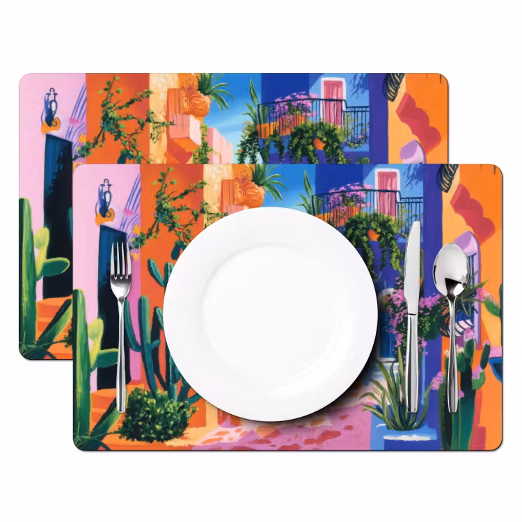 Set de table - Jaune - Bleu - Orange - Maison — 2