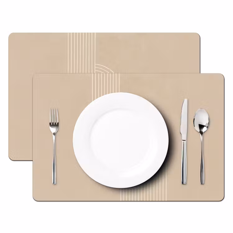 Set de table - Lignes parallèles - Texture légère - Beige — 2