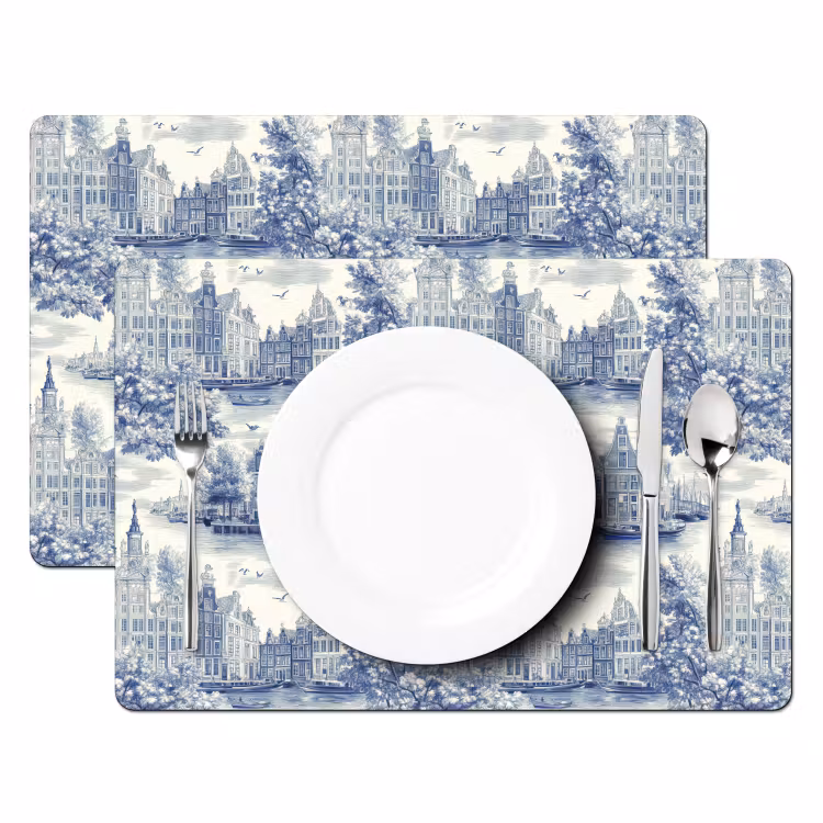 Set de table - Maisons - Arbres - Eau - Oiseaux - Bleu — 2