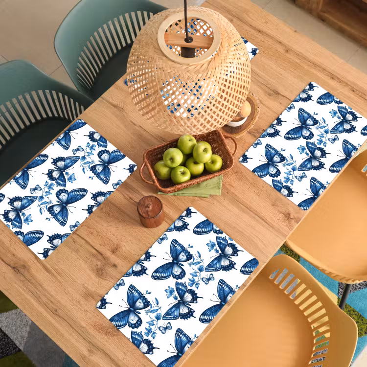 Set de table - Bleu - Papillons - Fleurs - Blanc — 4