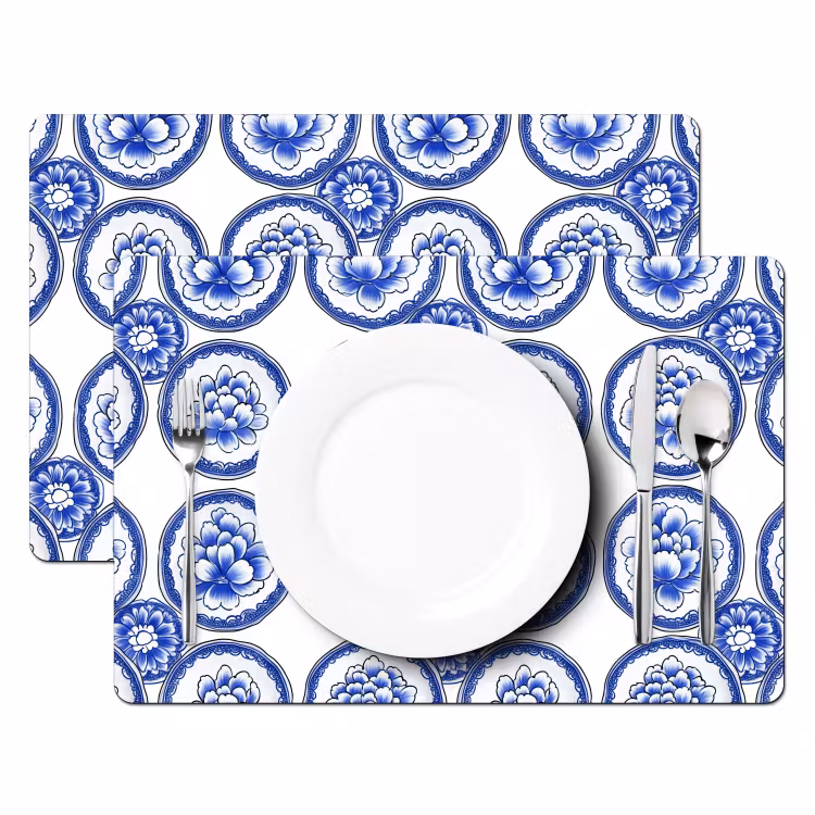 Set de table - Cercles - Fleurs - Bleu — 2