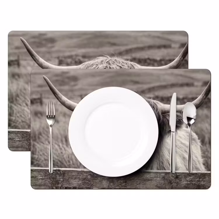 Set de table - Highlander écossais - Noir - Blanc - Bois — 2