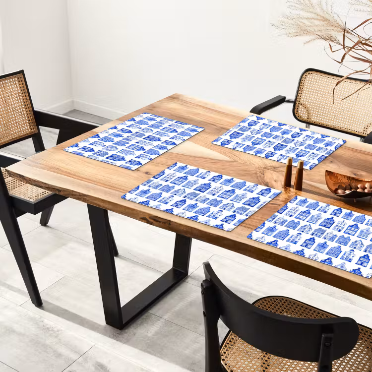 Set de table - Motif - Maisons - Bleu — 3