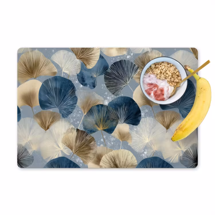 Set de table - Feuilles - Abstrait - Or - Bleu — 1
