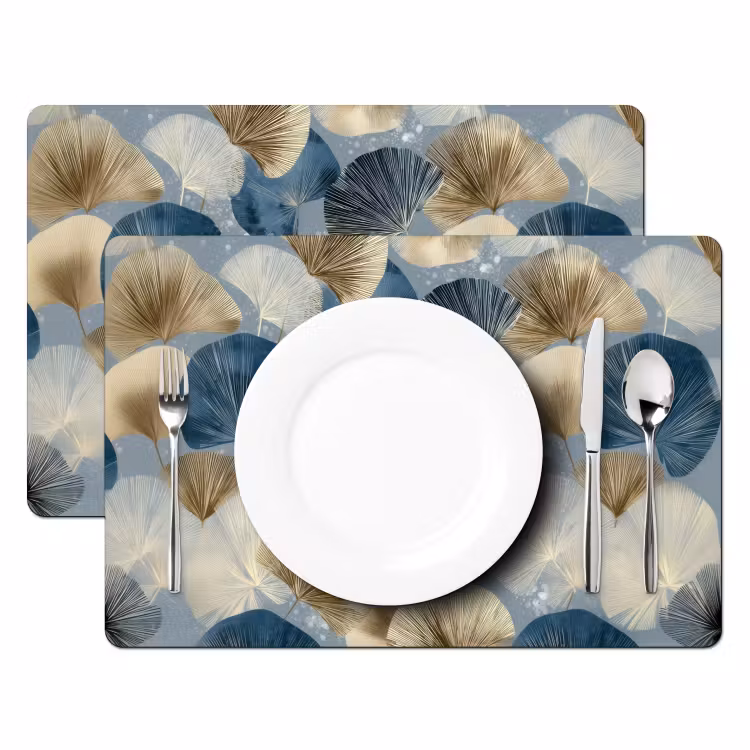 Set de table - Feuilles - Abstrait - Or - Bleu — 2