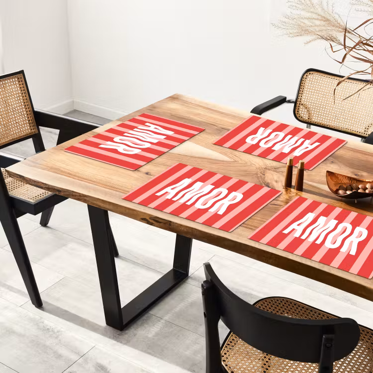 Set de table - Amor - Rayures - Rouge - Rose — 3