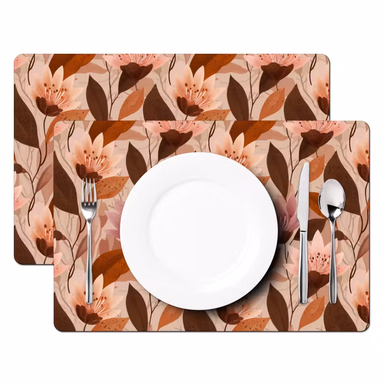 Set de table - Fleurs - Feuilles - Marron — 2
