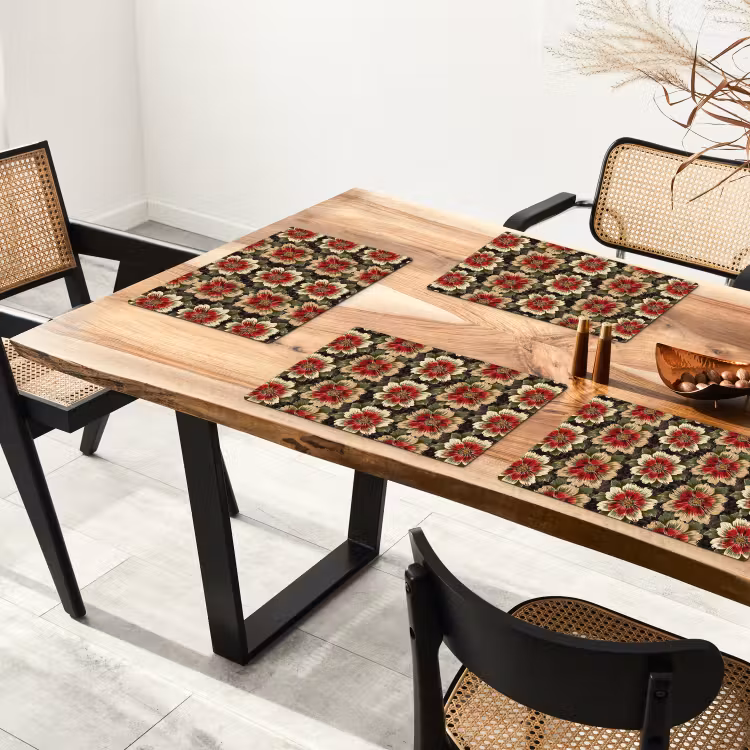 Set de table - Fleurs - Classique - Motif - Rouge — 3
