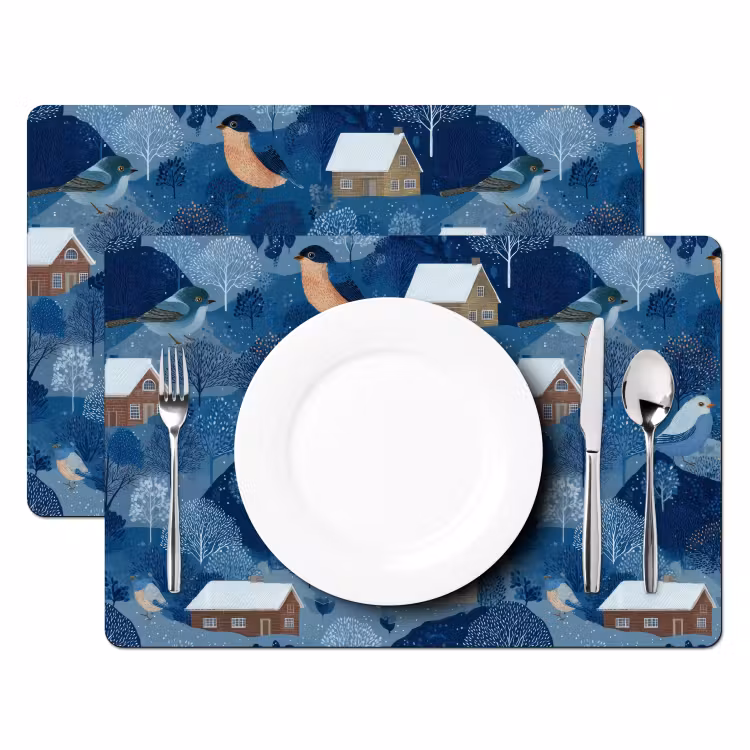 Set de table - Maisons - Oiseaux - Neige - Bleu — 2