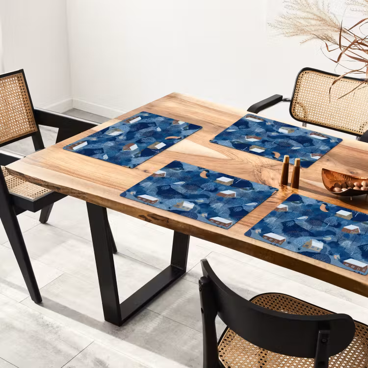 Set de table - Maisons - Oiseaux - Neige - Bleu — 3