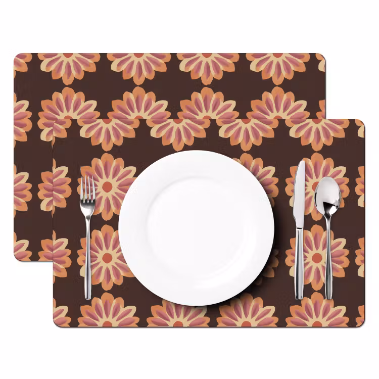 Set de table - Fleurs - Motif - Marron — 2
