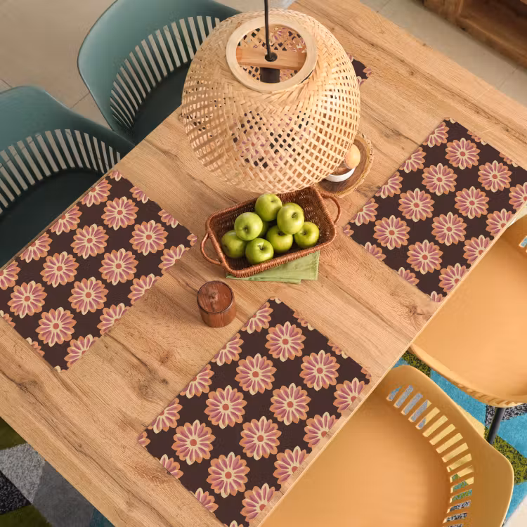 Set de table - Fleurs - Motif - Marron — 4