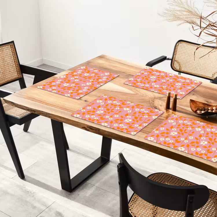 Set de table - Fleurs - Motif - Orange — 3