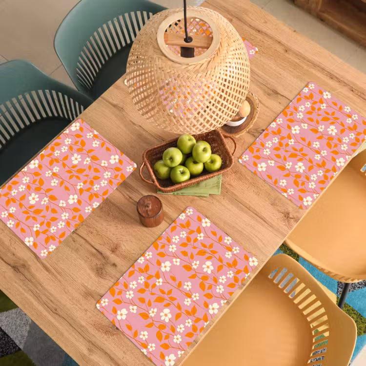Set de table - Fleurs - Motif - Orange — 4