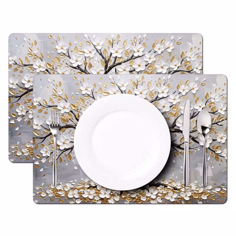 Set de table - Arbre - Fleurs - Nature - Abstrait - Blanc — 2