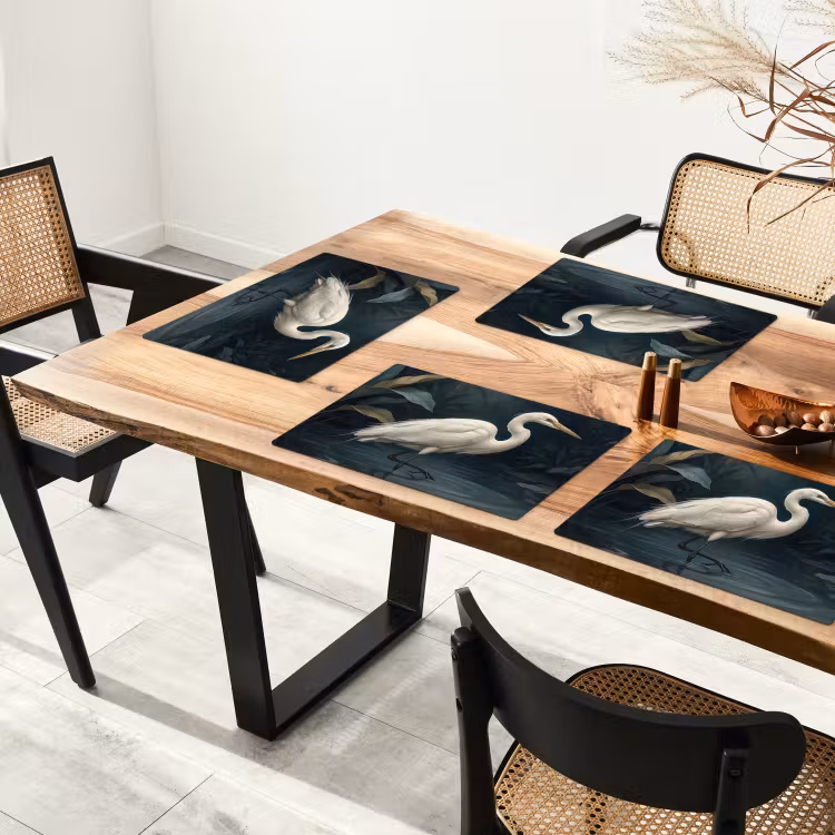 Set de table - Héron - Eau - Nature - Moderne - Blanc — 3