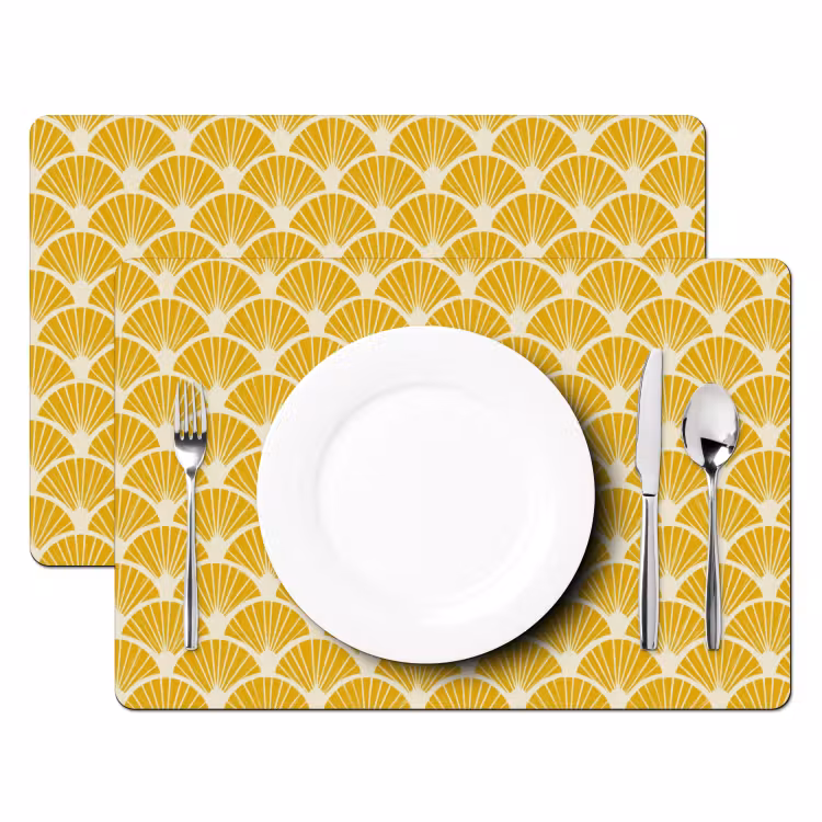 Set de table - Éventails - Art déco - Rétro - Jaune ocre — 2