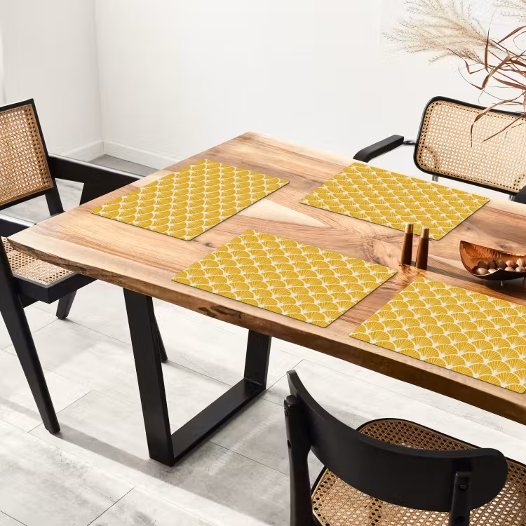 Set de table - Éventails - Art déco - Rétro - Jaune ocre — 3