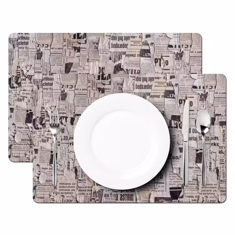 Set de table - Journal - Déchiré - Texture - Abstrait - Noir et blanc — 2