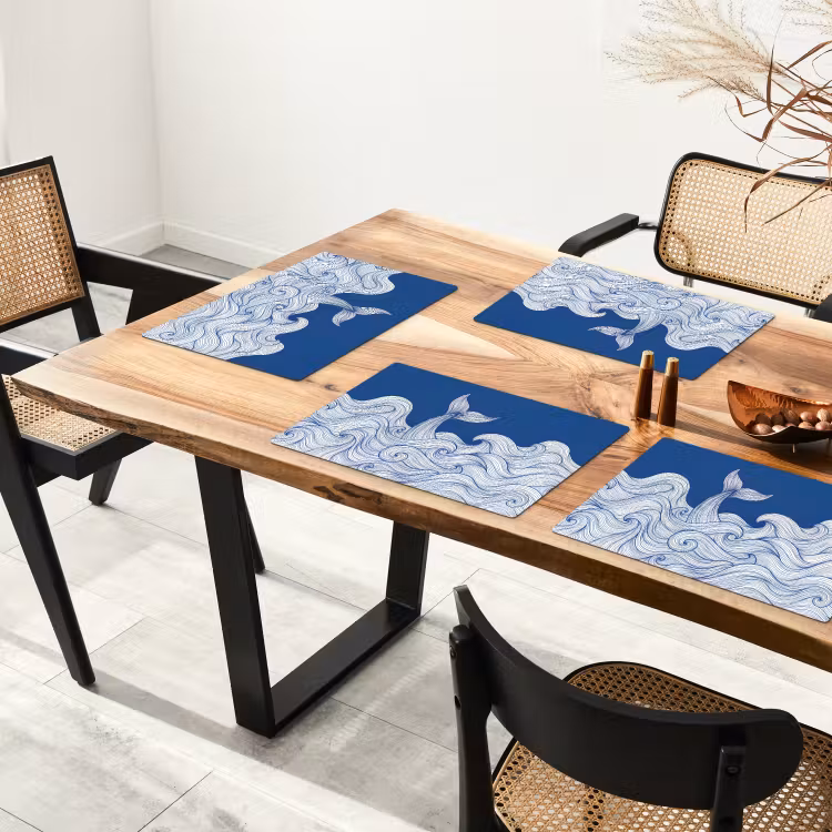 Set de table - Baleine - Queue - Vagues - Dessin au trait - Bleu — 3