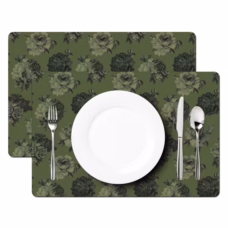 Set de table - Classique - botanique - vert d'olive - fleurs — 2