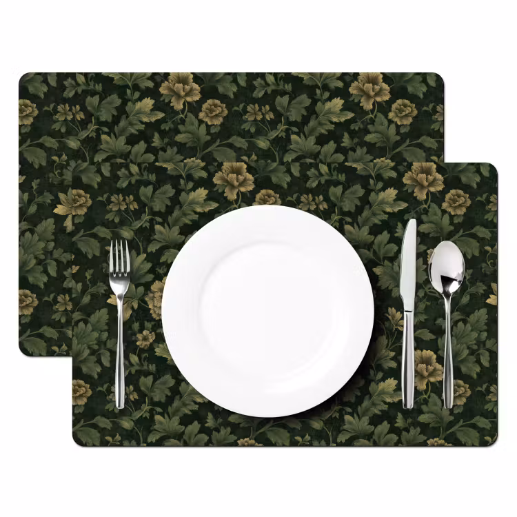 Set de table - Foncé - Vert - Or - Botanique — 2
