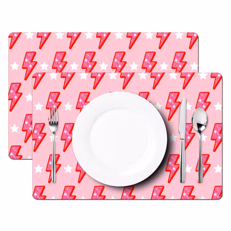 Set de table - Motif - Éclair - Étoile - Paillettes - Rose — 2