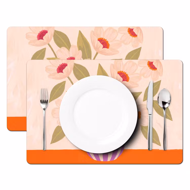 Set de table - Fleurs - Vase - Abstrait - Violet - Orange — 2