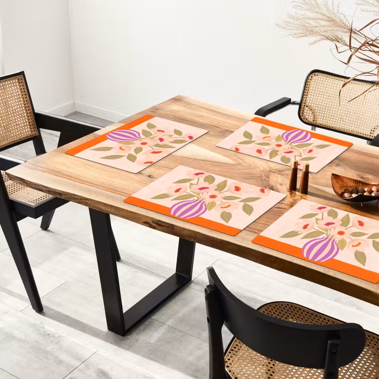 Set de table - Fleurs - Vase - Abstrait - Violet - Orange — 3