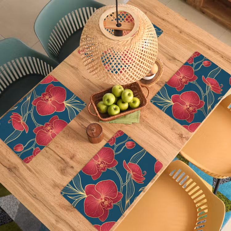 Set de table - Fleurs - Rouge - Or — 4