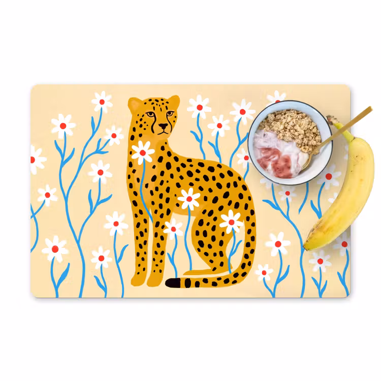 Set de table - Animaux - Guépard - Fleurs - Moderne - Jaune — 1