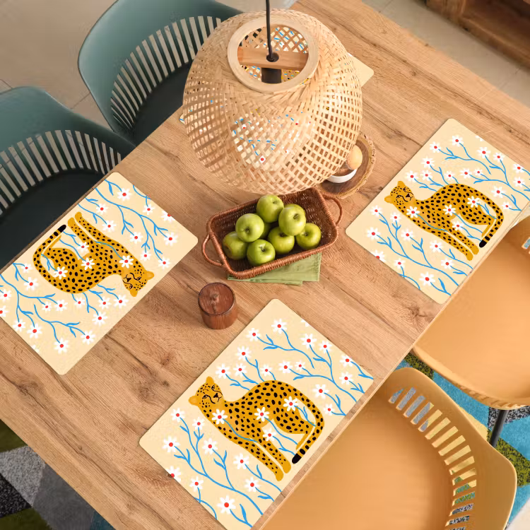 Set de table - Animaux - Guépard - Fleurs - Moderne - Jaune — 4
