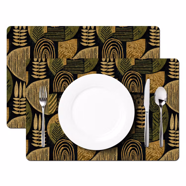 Set de table - Noir - Jaune ocre - Botanique - Texture — 2