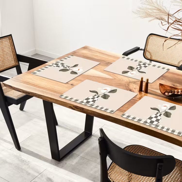 Set de table - Vase - damier - vert - fleur — 3