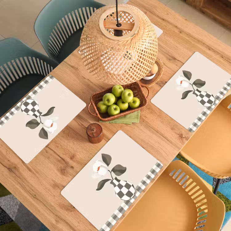 Set de table - Vase - damier - vert - fleur — 4