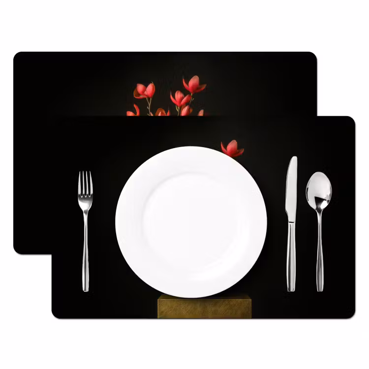 Set de table - Rouge - Fleurs - Vase — 2