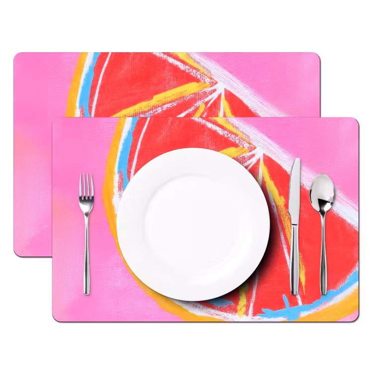 Set de table - Pamplemousse - Peint - Rose - Rayures — 2