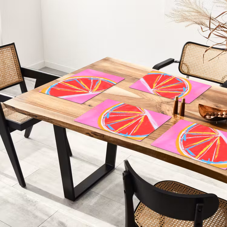 Set de table - Pamplemousse - Peint - Rose - Rayures — 3