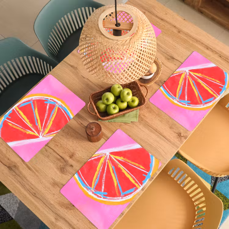 Set de table - Pamplemousse - Peint - Rose - Rayures — 4
