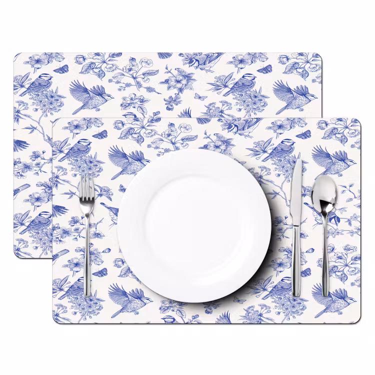 Set de table - Oiseaux - Fleurs - Bleu — 2