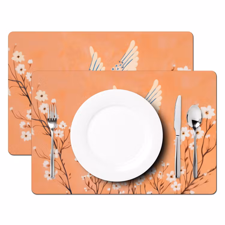 Set de table - Oiseau - Branches fleuries - Chaud - Coloré — 2