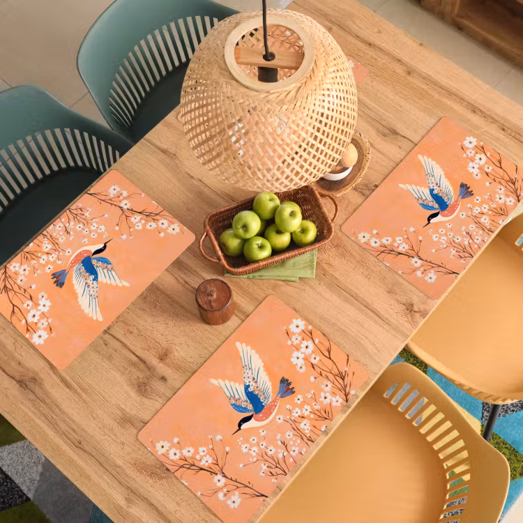 Set de table - Oiseau - Branches fleuries - Chaud - Coloré — 4