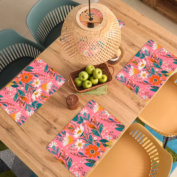 Set de table - Rose - Fleurs - Blanc - Orange — 4