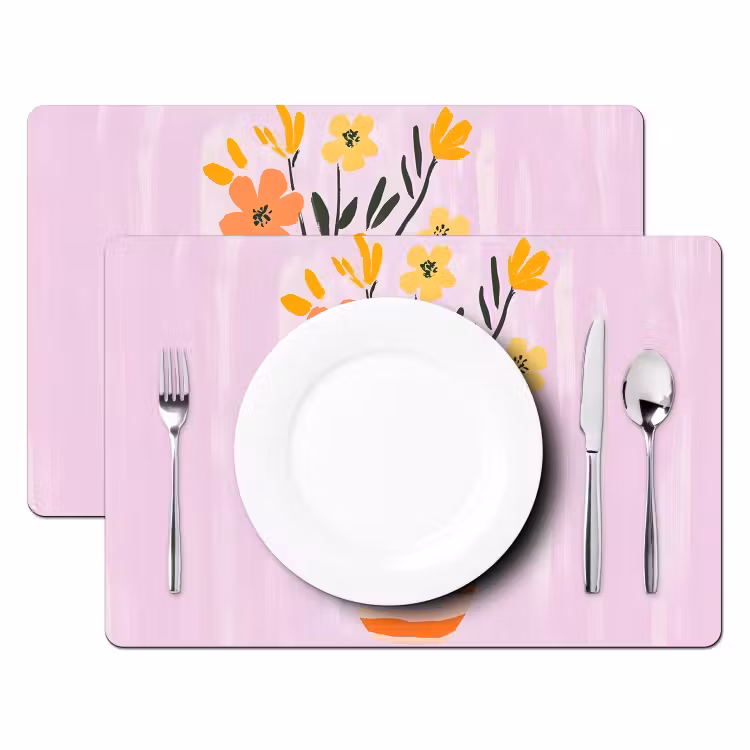 Set de table - Vase - Rayé - Fleurs - Orange — 2