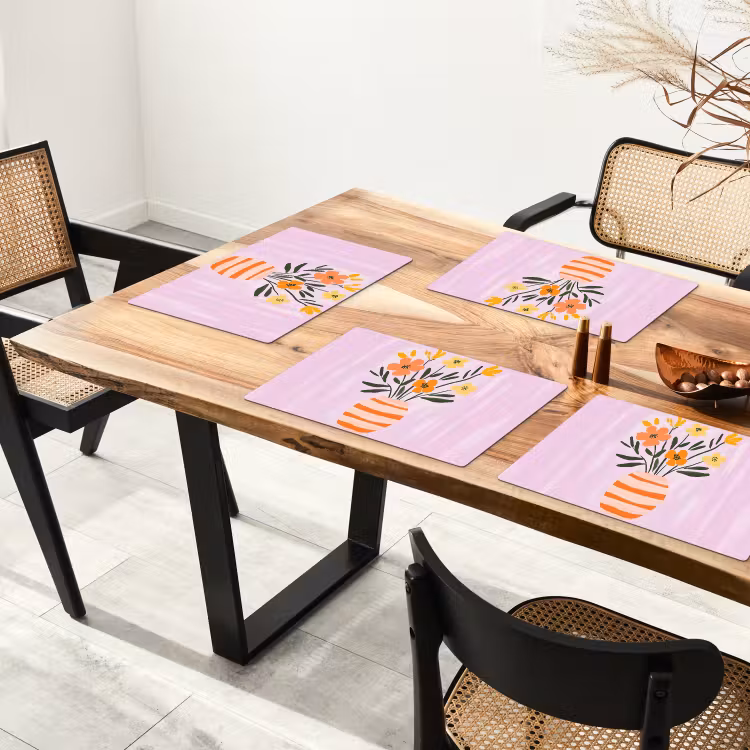 Set de table - Vase - Rayé - Fleurs - Orange — 3