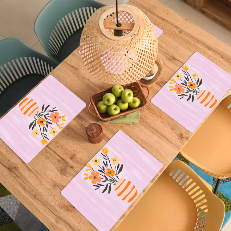 Set de table - Vase - Rayé - Fleurs - Orange — 4