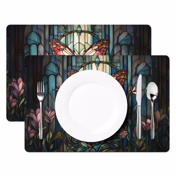 Set de table - Papillon - Rose - Fleurs - Feuilles — 2