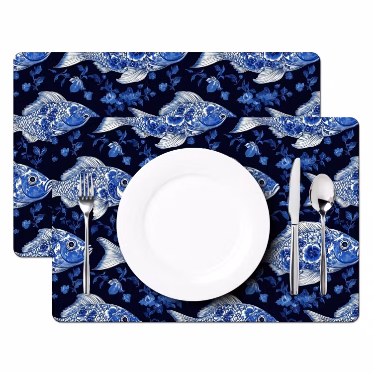 Set de table - Poissons - Fleurs - Bleu — 2