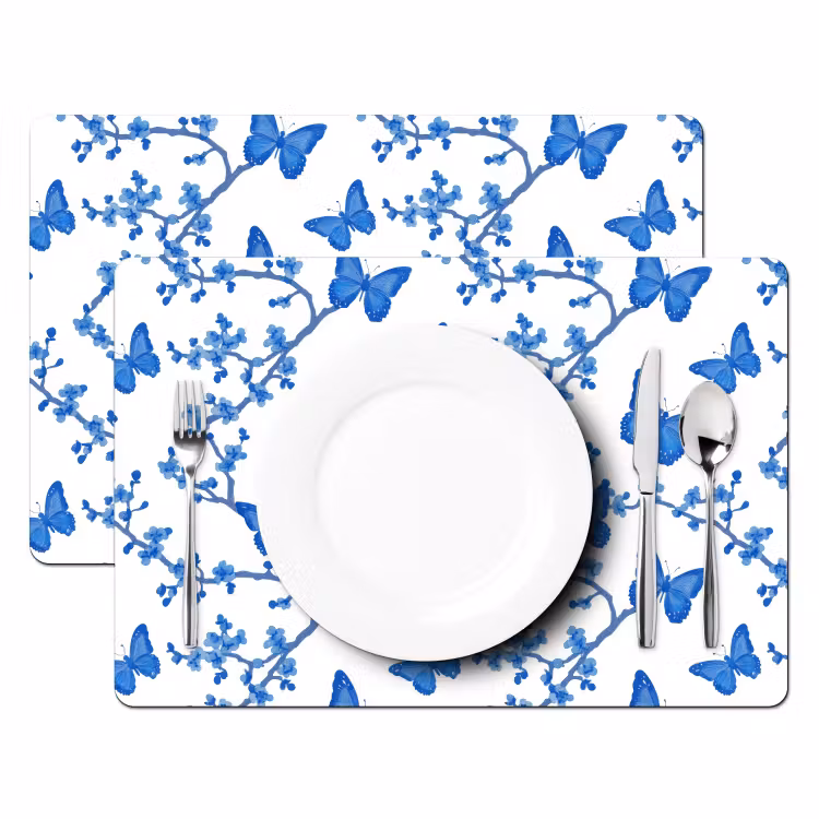 Set de table - Papillon - Fleurs - Bleu — 2